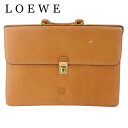 【スプリングセール】【中古】 ロエベ ビジネスバッグ ブリーフケース メンズ アナグラム ライトブラウン ゴールド レザー LOEWE T20951