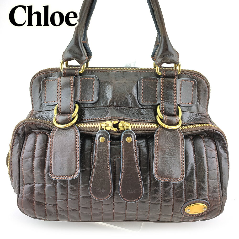 【スプリングセール30％OFF】クロエ トートバッグ ショルダー バッグ レディース ベイ ブラウン ゴールド レザー Chloe C4349 【中古】