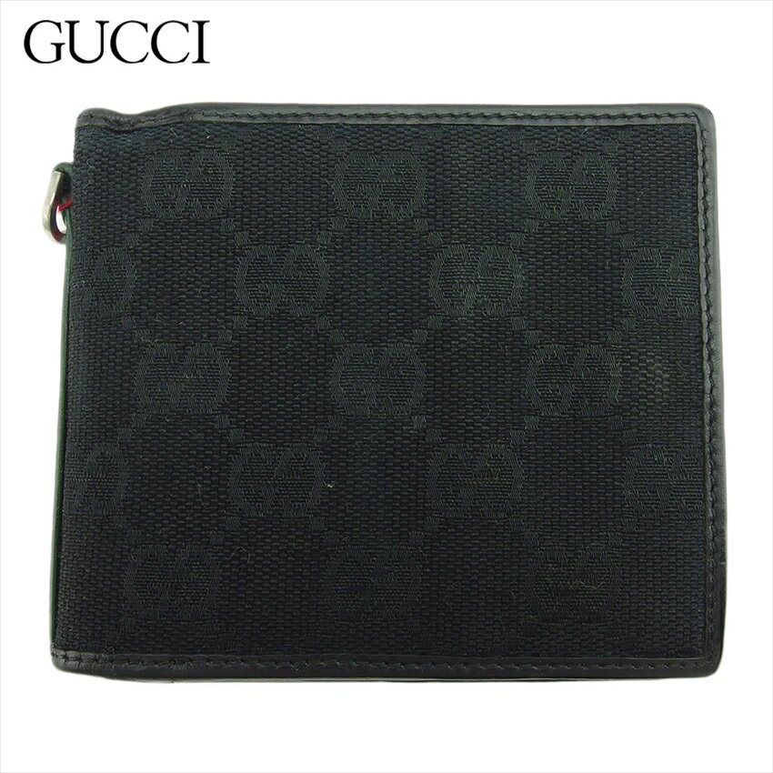 【スプリングセール30％OFF】グッチ 二つ折り 財布 小銭入れ GG柄 ブラック キャンバス×レザー GUCCI c4364s 【中古】