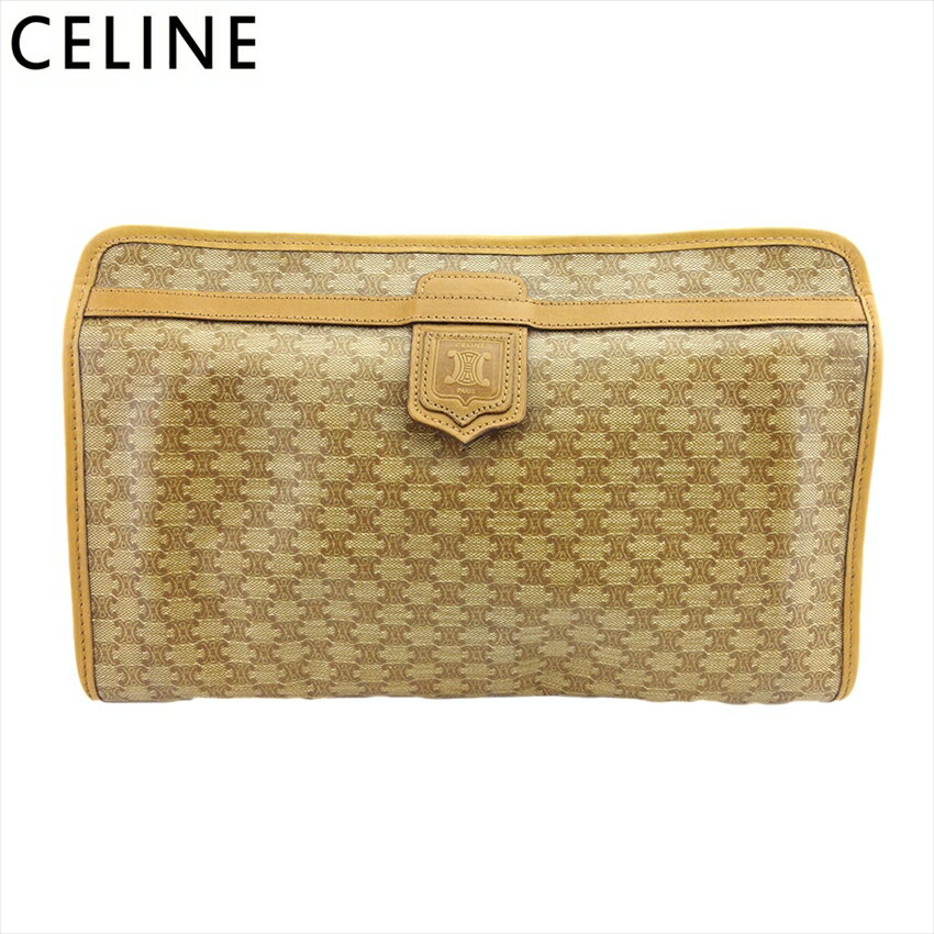 【ブラックフライデー21％OFFクーポン】【中古】 セリーヌ クラッチバッグ クラッチバッグ レディース メンズ マカダム ベージュ ブラウン ゴールド PVC×レザー CELINE T21157 ブランド ハイブランド ヴィンテージ 送料無料