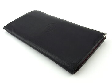 【1点物】 【中古】 長財布 ファスナー付き 財布 レディース メンズ ブラック シルバー ボルドー カボション カルティエ D2265