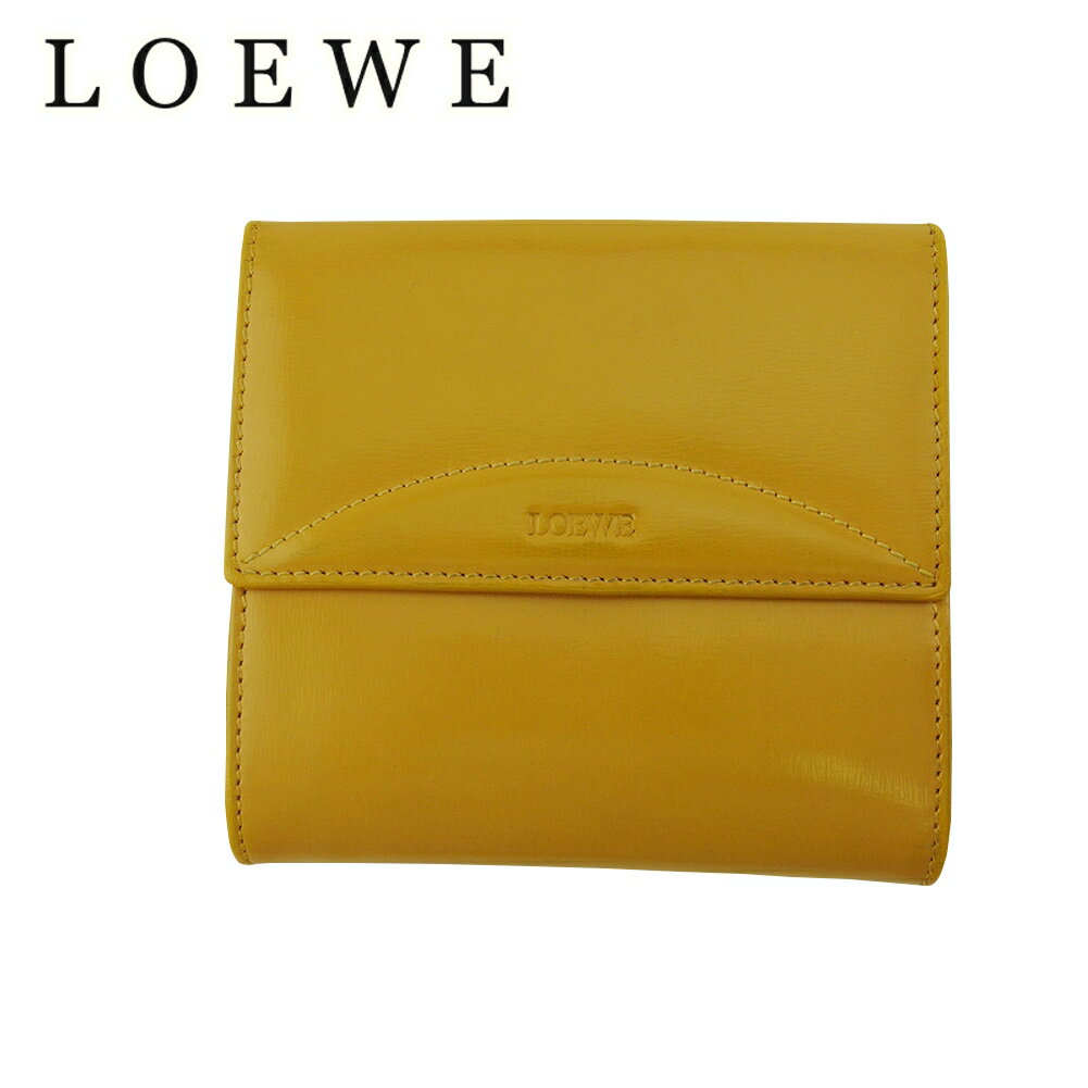 【スプリングセール30％OFF】ロエベ Wホック 財布 二つ折り ミニ財布 レディース メンズ ロゴ イエロー レザー LOEWE d2434s 【中古】