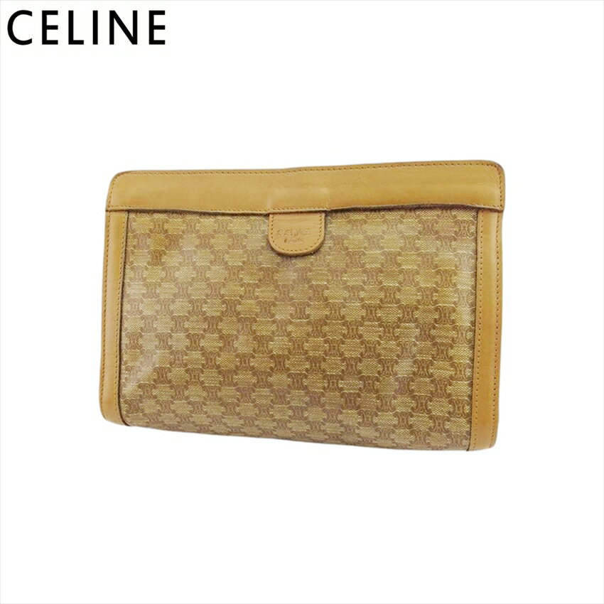 【ブラックフライデー21％OFFクーポン】セリーヌ クラッチバッグ セカンドバッグ マカダム ブラウン×ベージュ PVC×レザー CELINE T21255 【中古】 ブランド ハイブランド ヴィンテージ 送料無料