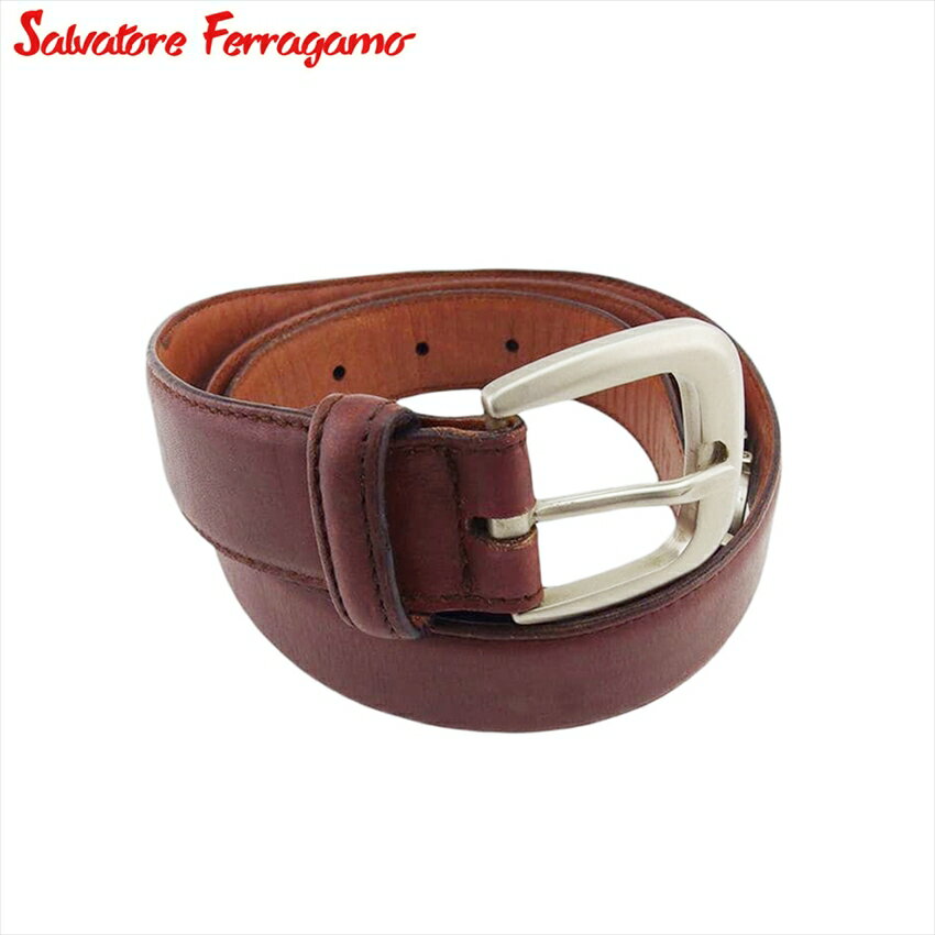 【スプリングセール30％OFF】サルヴァトーレ フェラガモ ベルト ベルト ガンチーニ ブラウン×シルバー レザー Salvatore Ferragamo T21258 【中古】