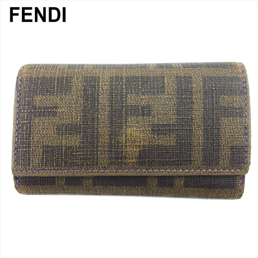 【スプリングセール30％OFF】【中古】 フェンディ キーケース レディース メンズ ズッカ ベージュ ブラック パープル PVC×レザー FENDI T22462