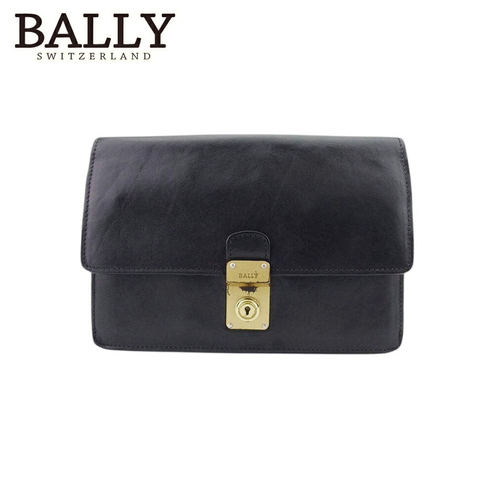 【楽天スーパーSALE 最大50％OFF】【中古】 バリー クラッチバッグ セカンド バッグ レディース メンズ ロゴプレート ブラック ゴールド レザー BALLY B1275 ブランド ハイブランド ヴィンテージ 送料無料