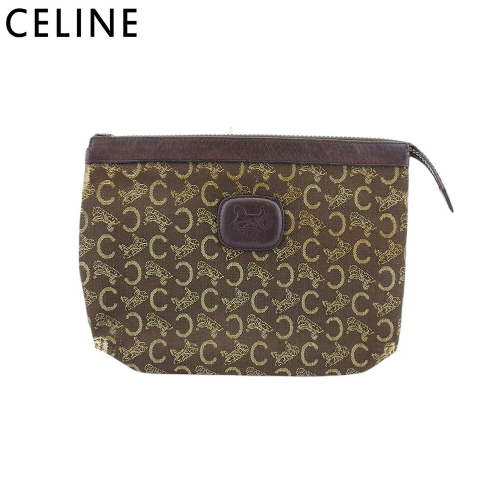 【ブラックフライデー21％OFFクーポン】【中古】 セリーヌ クラッチバッグ セカンド バッグ ポーチ レディース メンズ Cマカダム ブラウン ベージュ キャンバス×レザー CELINE T21823 ブランド ハイブランド ヴィンテージ 送料無料