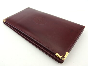 【中古】 カルティエ 長札入れ 長財布 レディース メンズ マストライン ボルドー レザー Cartier T18362