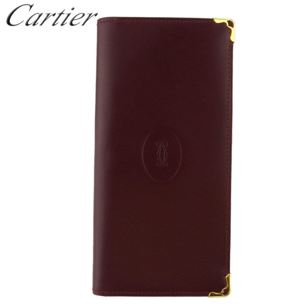 【スプリングセール30％OFF】カルティエ 長札入れ 札入れ レディース メンズ マストライン ボルドー ゴールド レザー Cartier 【カルティエ】 E1593 【中古】