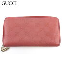 【春の大感謝祭 30％OFF】グッチ 長財布 ラウンドファスナー 財布 レディース グッチシマ ピンク レザー GUCCI 【グッチ】 T16519 【中古】