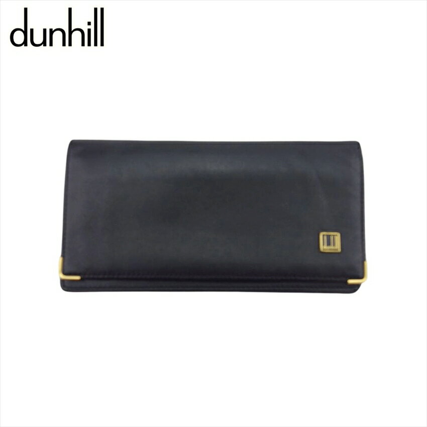 【スプリングセール30％OFF】【中古】 ダンヒル 長札入れ 長財布 メンズ ブラック×ゴールド レザー dunhill E16967