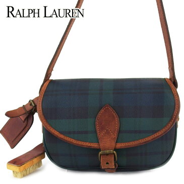 【中古】 ポロ ラルフローレン ショルダーバッグ バック 斜め掛けショルダー バッグ バック レディース メンズ チェック グリーン ネイビー ブラウン系 PVC×レザー POLO RALPH LAUREN 【ポロ ラルフローレン】 T18505 brand
