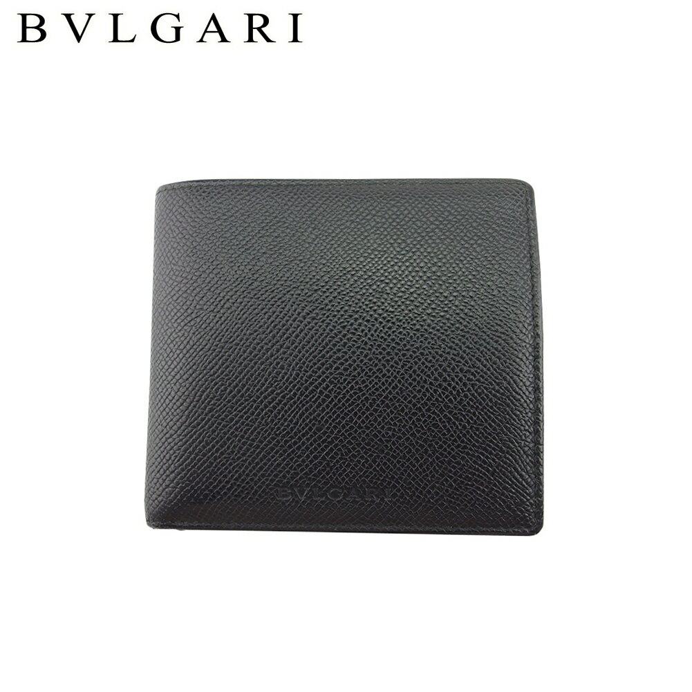 【スプリングセール30％OFF】【中古】 ブルガリ 二つ折り 財布 メンズ可 ブラック レザー BVLGARI T21879