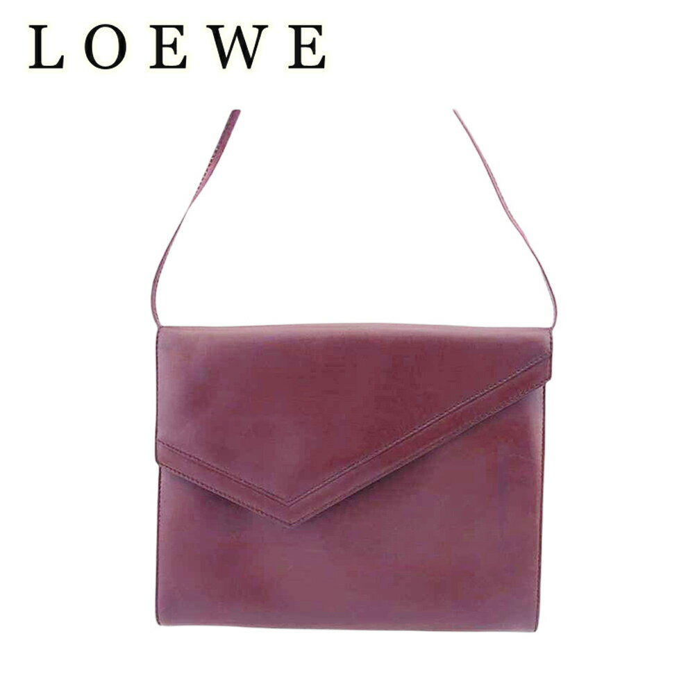 【スプリングセール30％OFF】【中古】 ロエベ ショルダーバッグ クラッチバッグ メンズ可 ボルドー レザー LOEWE T21904