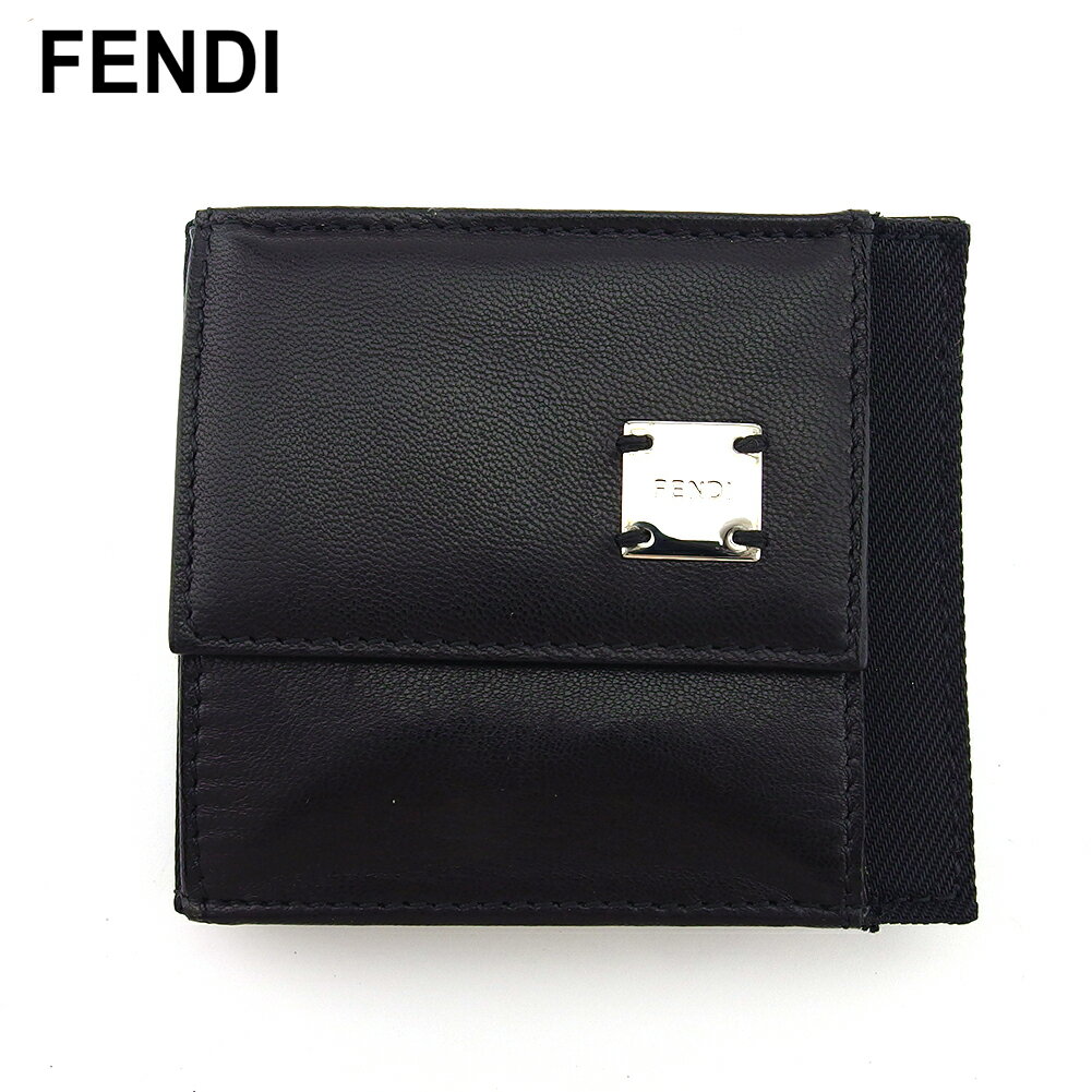 【スプリングセール30％OFF】【中古】 フェンディ 二つ折り 財布 ミニ財布 メンズ可 ブラック レザー FENDI T22275