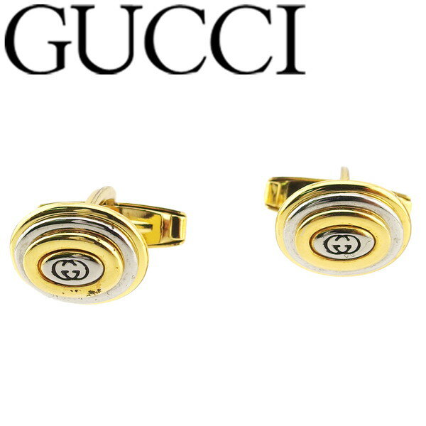 【楽天スーパーSALE 最大50%OFF】【中古】 グッチ カフス カフリンクス メンズ ダブルG スウィヴル式 インターロッキングG ゴールド シルバー ゴー...