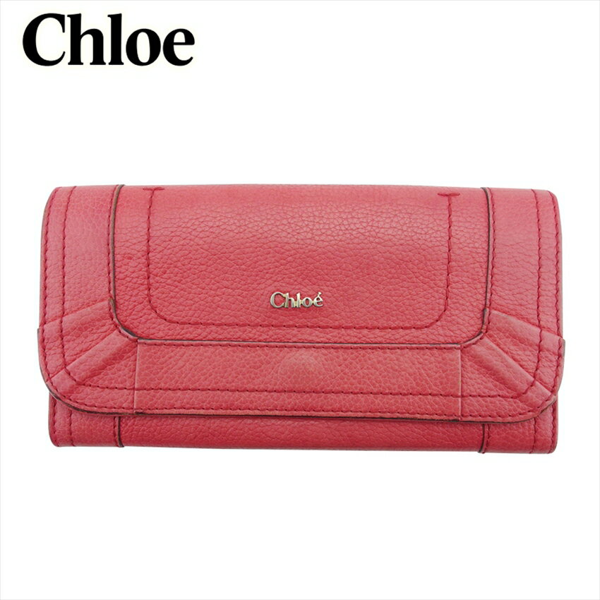 【スプリングセール30％OFF】クロエ 長財布 ファスナー付き 財布 レディース パラティ ピンク ゴールド レザー Chloe F1854 【中古】