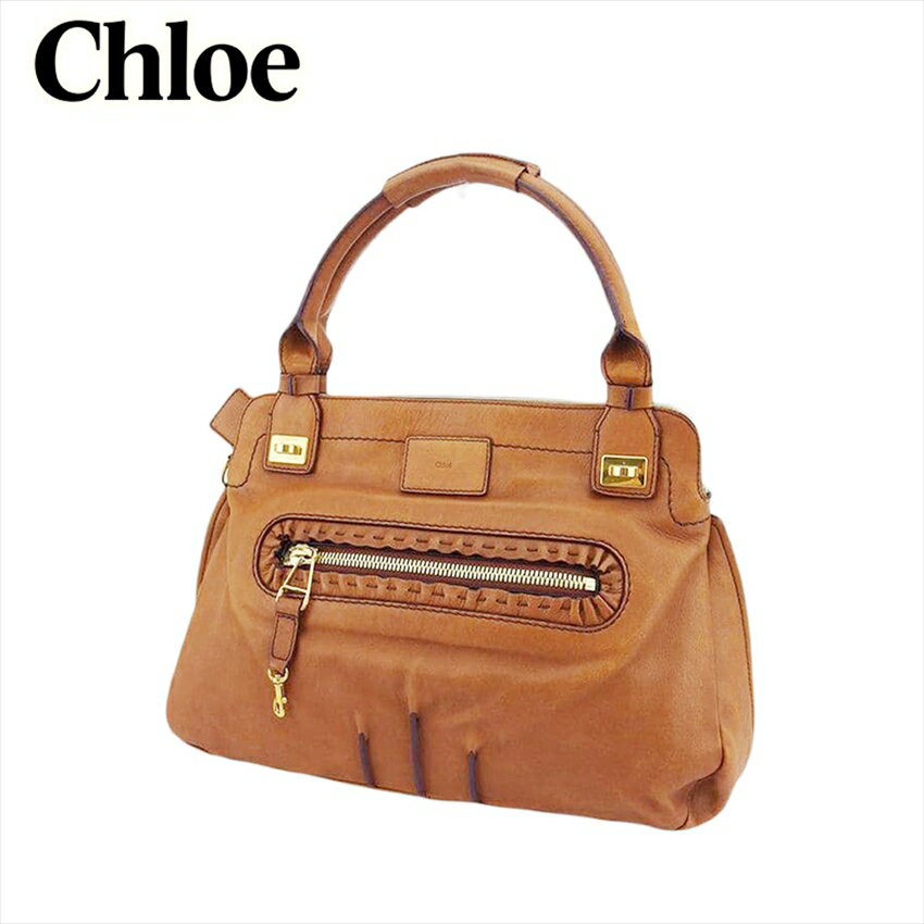 【スプリングセール30％OFF】【中古】 クロエ ハンドバッグ トート バッグ レディース ロゴ ブラウン ゴールド レザー Chloe Q745