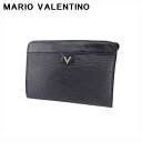 【お買い物マラソン30％OFF】【中古】 マリオ ヴァレンティノ クラッチバッグ セカンド バッグ レディース メンズ Vマーク ブラック ゴールド シルバー レザー MARIO VALENTINO Q776