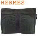 【スプリングセール】【中古】 エルメス クラッチバッグ セカンド バッグ レディース メンズ セカンドポーチMM エールライン グレー 灰色 ブラック キャンバ...