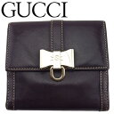 【スプリングセール】【中古】 グッチ Wホック 財布 二つ折り レディース インターロッキングG リボン ブラウン レザー×ゴールド金具 GUCCI T2410...