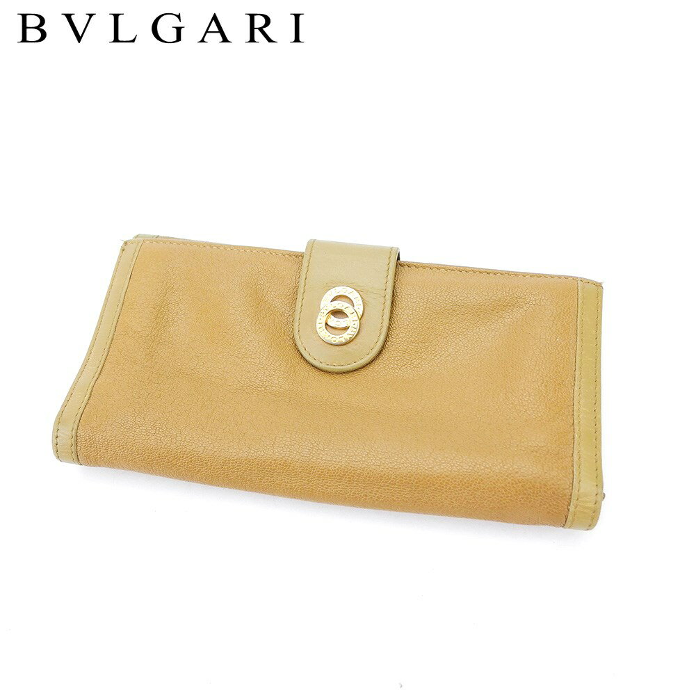 【スプリングセール30％OFF】ブルガリ 長財布 Wホック 財布 ドッピオトンド ブラウン ベージュ ゴールド レザー BVLGARI t17743s 【中古】