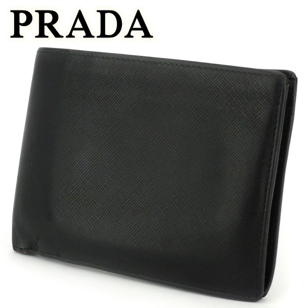 【スプリングセール30％OFF】プラダ 二つ折り 財布 財布 レディース メンズ ブラック レザー PRADA H720 【中古】