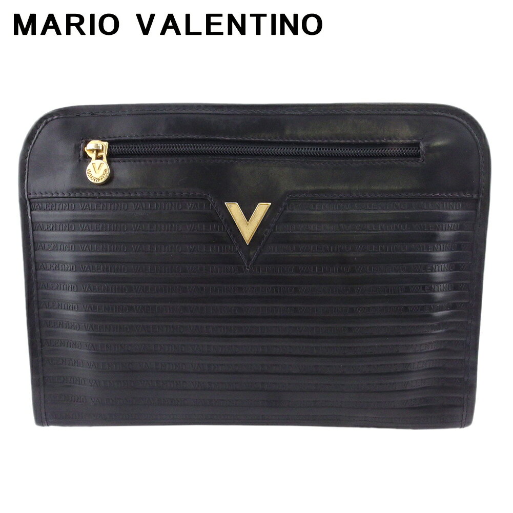 【スプリングセール30％OFF】マリオ ヴァレンティノ クラッチバッグ セカンドバッグ バッグ レディース メンズ Vマーク ブラック ゴールド レザー MARIO VALENTINO h829s 【中古】