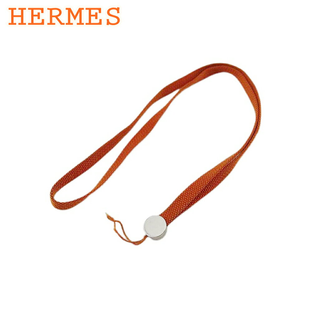 【中古】 エルメス 携帯ストラップ ネックストラップ メンズ可 オレンジ　シルバー HERMES C4502