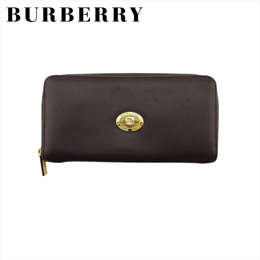 【スプリングセール30％OFF】【中古】 バーバリー ラウンドファスナー 財布 長財布 メンズ可 ブラウン レザー BURBERRY T22006