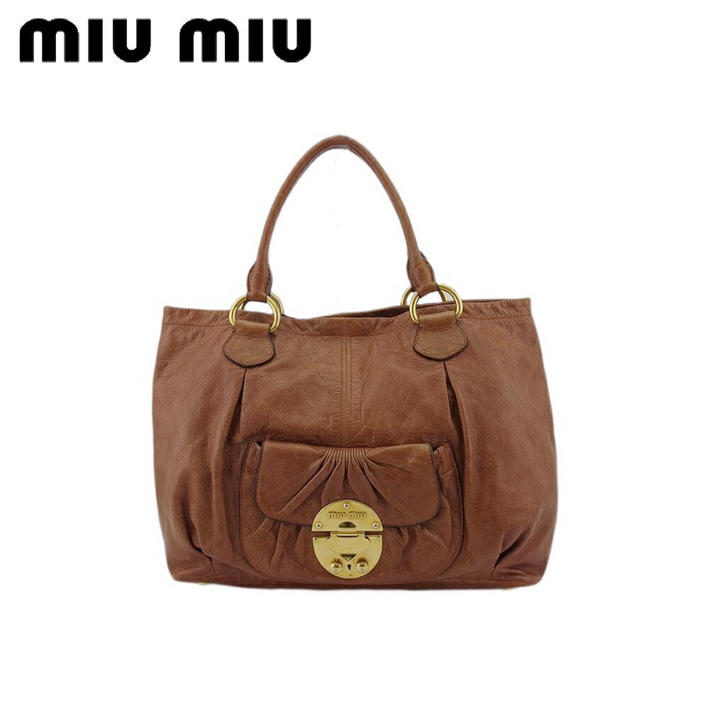 【スプリングセール30％OFF】【中古】 ミュウミュウ トートバッグ ハンドバッグ メンズ可 ライトブラウン レザー miu miu T22032