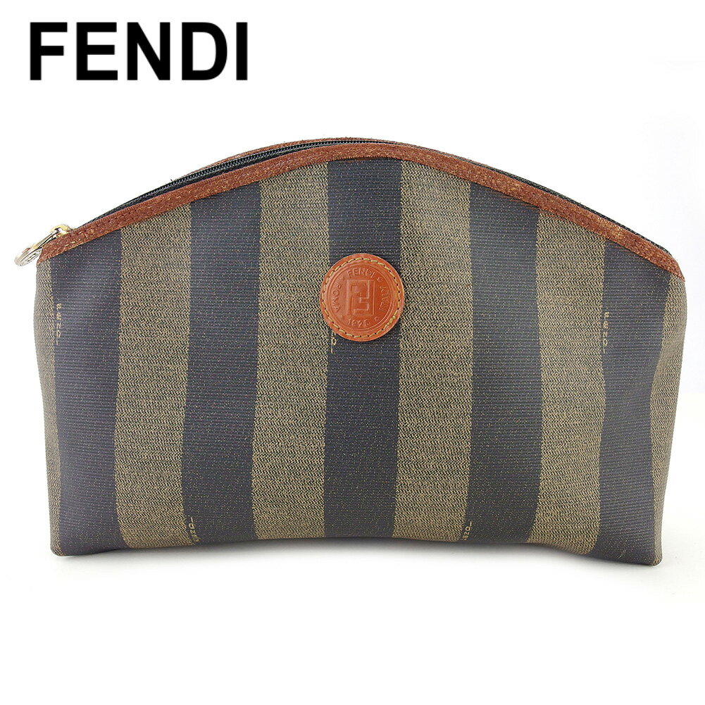 【スプリングセール30％OFF】フェンディ ポーチ 化粧ポーチ レディース メンズ ペカン ベージュ ブラック ブラウン PVC×レザー FENDI 【フェンディ】 T17094 【中古】