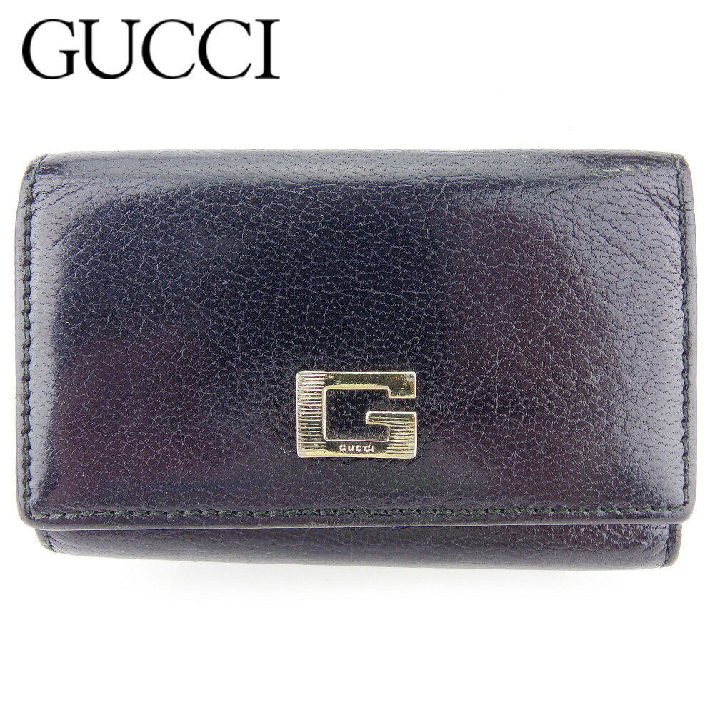 【スプリングセール30％OFF】グッチ キーケース 6連キーケース レディース メンズ Gマーク ブラック ゴールド レザー GUCCI 【グッチ】 t17123s 【中古】