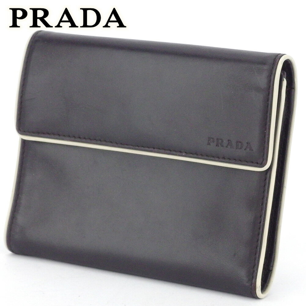 【スプリングセール30％OFF】プラダ 三つ折り 財布 ミニ財布 レディース メンズ ロゴ ブラウン ベージュ レザー PRADA 【プラダ】 L3031 【中古】