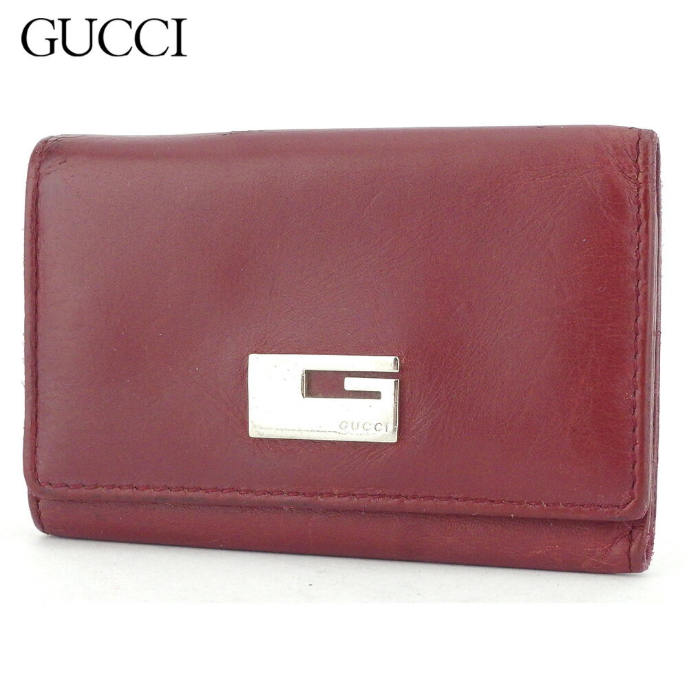 【スプリングセール30％OFF】グッチ キーケース レディース メンズ Gマーク ボルドー シルバー レザー GUCCI 【グッチ】 L3036 【中古】