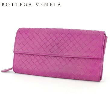 【中古】 ボッテガ ヴェネタ 長財布 ラウンドファスナー 財布 レディース イントレチャート パープル レザー BOTTEGA VENETA L3039