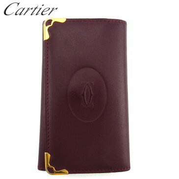 【期間限定P10倍】 【中古】 カルティエ キーケース レディース メンズ マストライン ボルドー ゴールド レザー Cartier 【カルティエ】 L3096