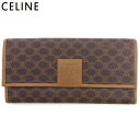 【新春初売り】セリーヌ 長財布 ファスナー付き 財布 レディース メンズ マカダム ブラウン ベージュ PVC×レザー CELINE 【セリーヌ】 q641s 【中古】