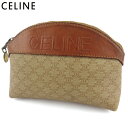 【クリスマスSALE30％OFFクーポン】セリーヌ ポーチ 化粧ポーチ レディース メンズ マカダム ベージュ ブラウン PVC×レザー CELINE 【セリーヌ】 q646s 【中古】