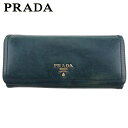 【春の大感謝祭 30％OFF】プラダ 長財布 ファスナー付き 財布 レディース ロゴ グリーン ブルー ゴールド レザー PRADA 【プラダ】 T18209 【中古】