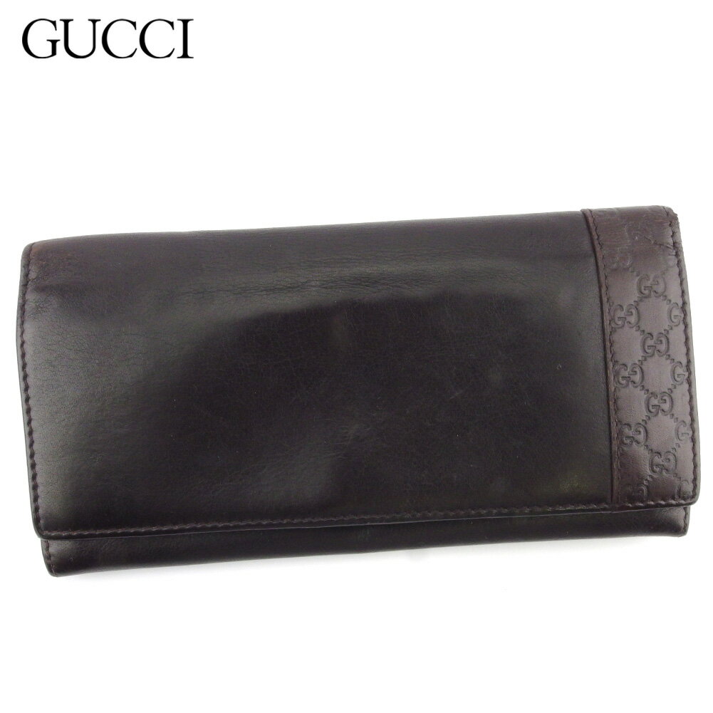 【スプリングセール30％OFF】グッチ 長財布 ファスナー付き 財布 メンズ マイクログッチシマ ブラウン レザー GUCCI 【グッチ】 L3177 【中古】