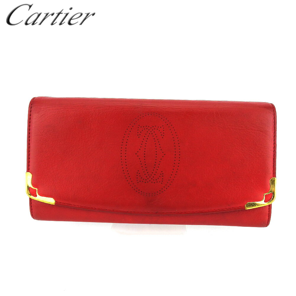 【スプリングセール30％OFF】カルティエ 長財布 メンズ可 レッド レザー Cartier 【カルティエ】 t18820s 【中古】