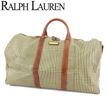 【中古】 ポロ ラルフローレン ボストンバッグ バック トラベルバッグ バック 旅行用バッグ バック レディース メンズ ショルダーストラップ付き 千鳥柄 ベージュ ブラウン ゴールド系 PVC×レザー POLO RALPH LAUREN L3260 brand