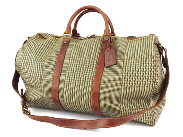 【中古】 ポロ ラルフローレン ボストンバッグ バック トラベルバッグ バック 旅行用バッグ バック レディース メンズ ショルダーストラップ付き 千鳥柄 ベージュ ブラウン ゴールド系 PVC×レザー POLO RALPH LAUREN L3260 brand