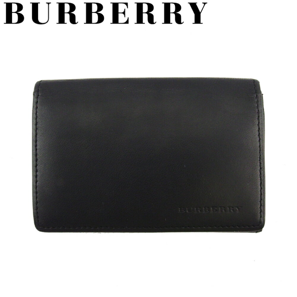 【スプリングセール30％OFF】バーバリー 名刺入れ カードケース メンズ ロゴ ブラック レザー BURBERRY L3268 【中古】