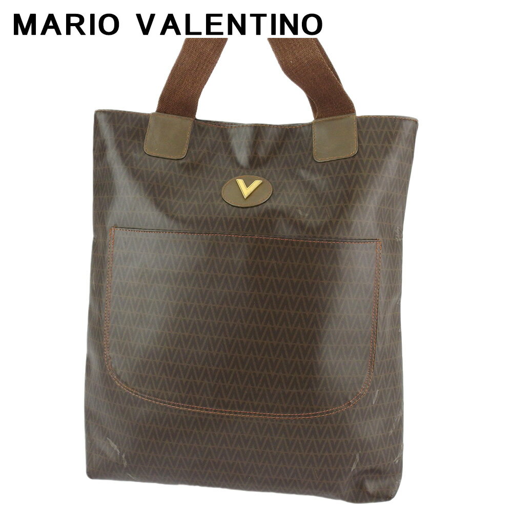 【スプリングセール30％OFF】マリオ ヴァレンティノ トートバッグ バック トート ショルダーバッグ バック レディース メンズ Vマーク ブラウン ゴールド PVC×レザー MARIO VALENTINO T18980 【中古】