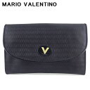 【お買い物マラソン30％OFF】【中古】 マリオ ヴァレンティノ クラッチバッグ セカンドバッグ レディース メンズ Vマーク ブラック ゴールド PVC×レザー MARIO VALENTINO L3570