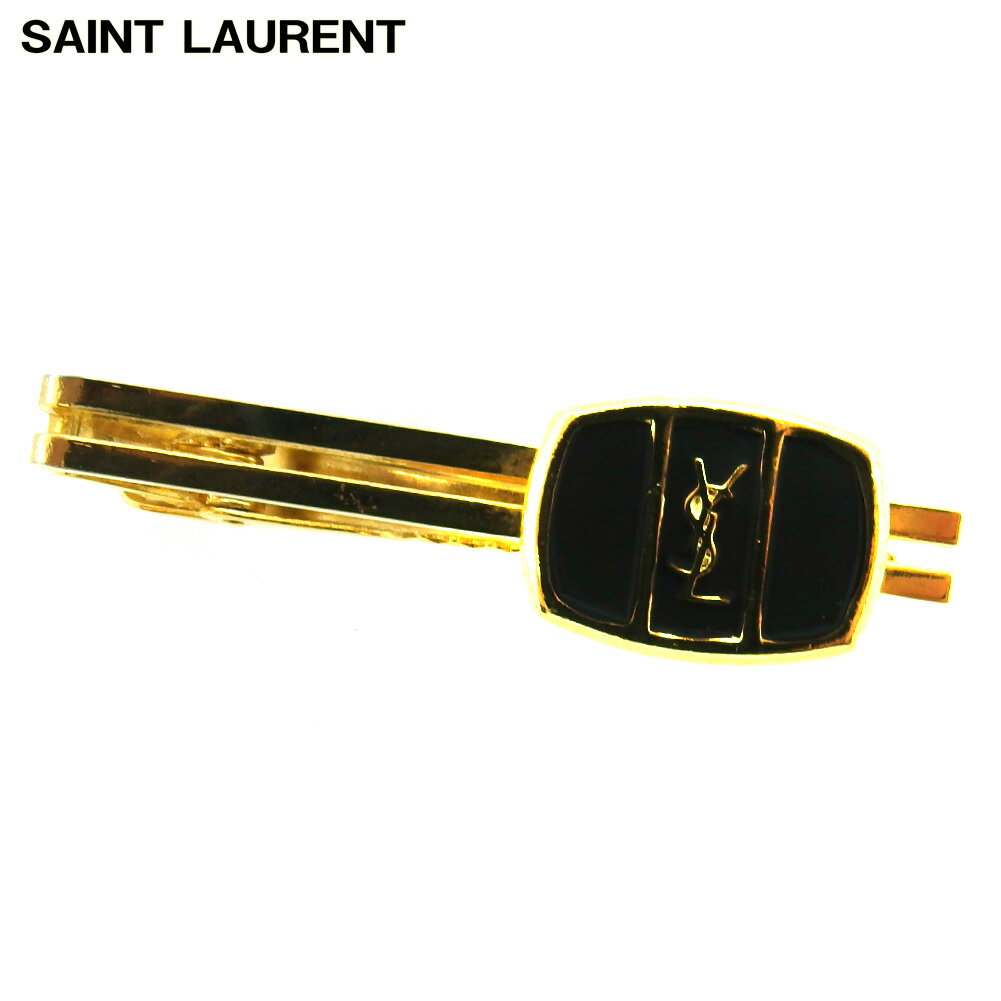 【スプリングセール30％OFF】サンローラン タイピン ネクタイピン メンズ ワニロ式 YSLロゴ ゴールド ブラック ゴールドメッキ SAINT LAURENT l3598s 【中古】