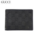 【春の大感謝祭 30％OFF】グッチ 二つ折り 財布 ミニ財布 メンズ GGキャンバス ブラック キャンバス×レザー GUCCI L3738 【中古】