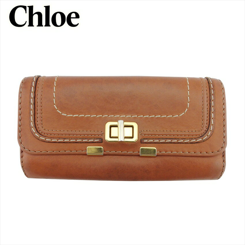 【スプリングセール30％OFF】クロエ 長財布 ファスナー付き 財布 レディース マーシー ブラウン ゴールド レザー Chloe l3781s 【中古】